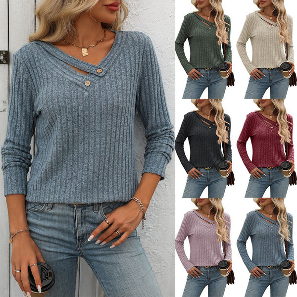 Women's Loose Casual V-neck Stripe T-shirt