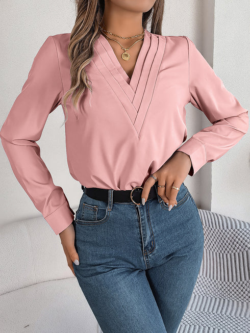 Women's Fashion V-Neck Long Sleeve Shirt for Office