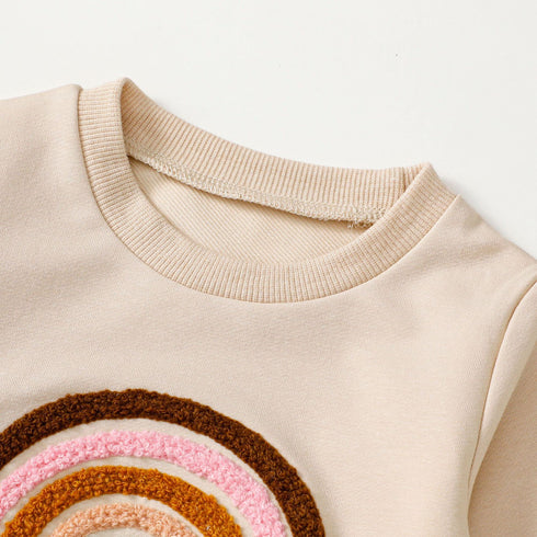 Kid's Four-color Embroidery Rainbow Shirt Fake Drawstring Trousers Two-piece Set