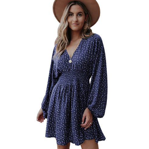 Women's Polka Print Long Sleeve A-line Dress