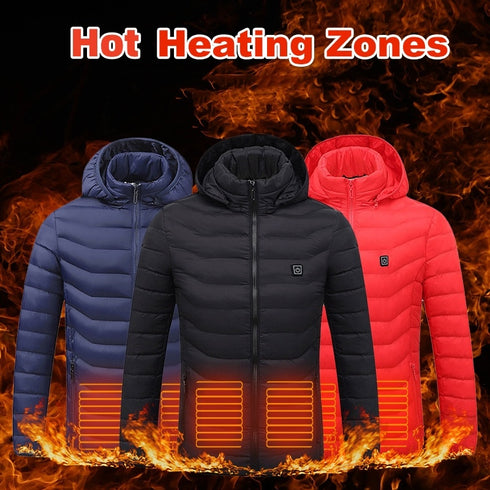 Mens Heated Puffer Jacket Electric Heating Insulated Hood Windbreaker