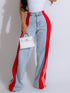 Women's High Waist Elastic Straight Leg Trousers Denim Wide Leg Pants Streetwear
