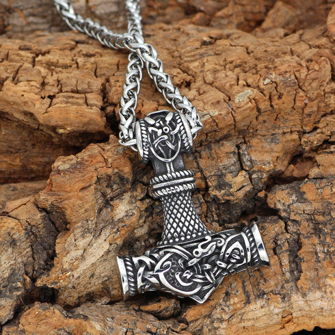 Men's Nordic Vikings Hammer Rune Pendant Necklace