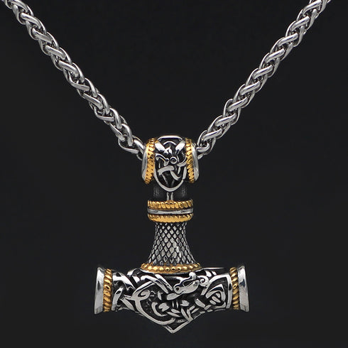 Men's Nordic Vikings Hammer Rune Pendant Necklace