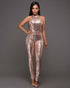 Women's Nude Back Jumpsuit Champagne Black