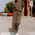 Brown Jumpsuit, short sleeves, wide trouser with string closure