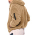 side view of men's khaki winter fur double-sided hooded jacket