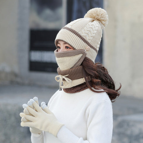 Winter Velvet Thick Bib Mask Gloves Set Wind Protection Set