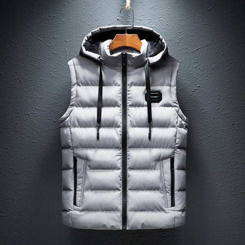 White puffer jacket with two zip pockets and hood strings