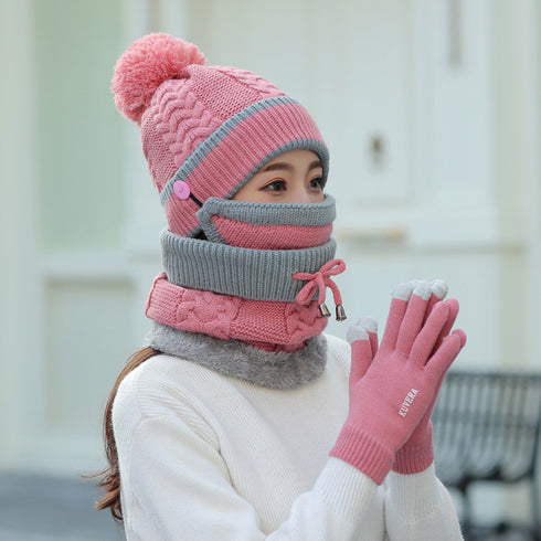 Winter Velvet Thick Bib Mask Gloves Set Wind Protection Set