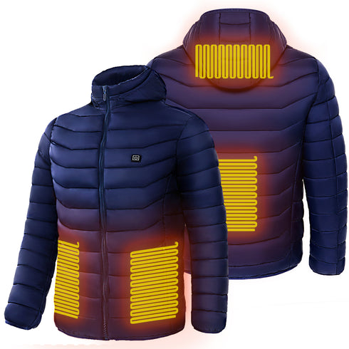 Mens Heated Puffer Jacket Electric Heating Insulated Hood Windbreaker