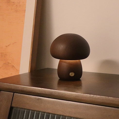 Home Decor Wooden Cute Mushroom LED Night Light With Touch Switch