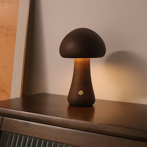 Home Decor Wooden Cute Mushroom LED Night Light With Touch Switch