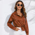 Women's Solid Colour Satin Long Sleeve Blouse