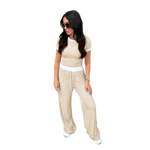 Women's Fashion Casual Wide-leg Pants Sports Fitness Gym Suit Set