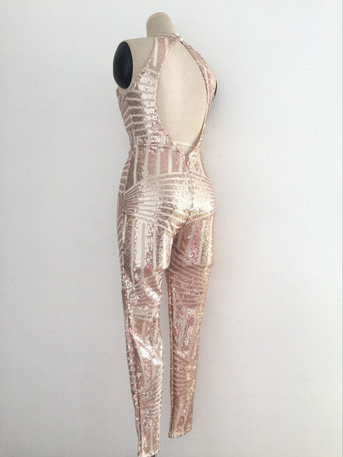 Women's Nude Back Jumpsuit Champagne Black