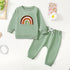 Kid's Four-color Embroidery Rainbow Shirt Fake Drawstring Trousers Two-piece Set