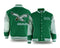 Green and white jacket with Philadelphia Eagles logo on a white background