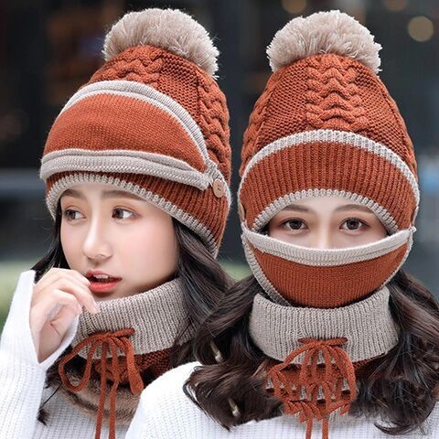 Winter Velvet Thick Bib Mask Gloves Set Wind Protection Set
