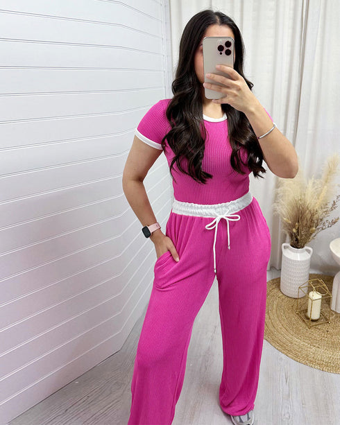 Women's Fashion Casual Wide-leg Pants Sports Fitness Gym Suit Set