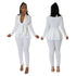 Womens Flounce Long Sleeve Pencil Pants Suit Set Narrow V-Neck