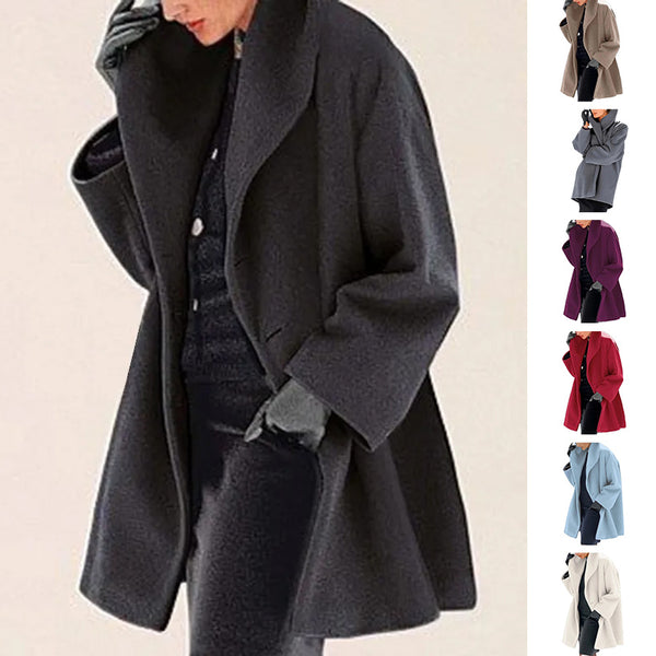 Women's Trendy Round Neck Loose Woolen Casual Coat For Autumn And Winter