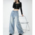 Women's Loose Wide Leg Draping Mop Slimming High Waist Denim Trousers