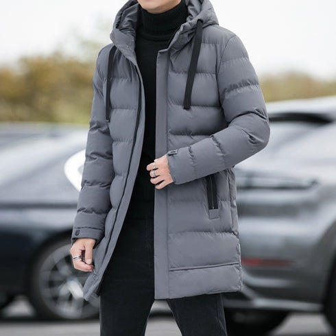 Stylish Long Hooded Jacket Men Winter Warm Windproof Long Coat