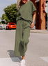 Army green Jumpsuit, short sleeves, wide trouser with string closure