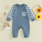 baby jumpsuit in blue colour with checked on pocket and sleeves