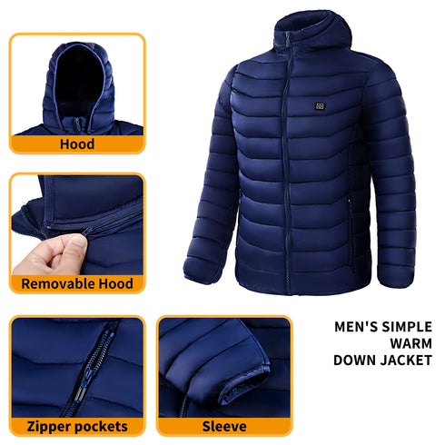 Mens Heated Puffer Jacket Electric Heating Insulated Hood Windbreaker