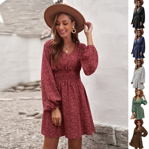 Women's Polka Print Long Sleeve A-line Dress