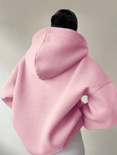 Women's Solid Colour Hoodies, Long Sleeve, Loose Fitting