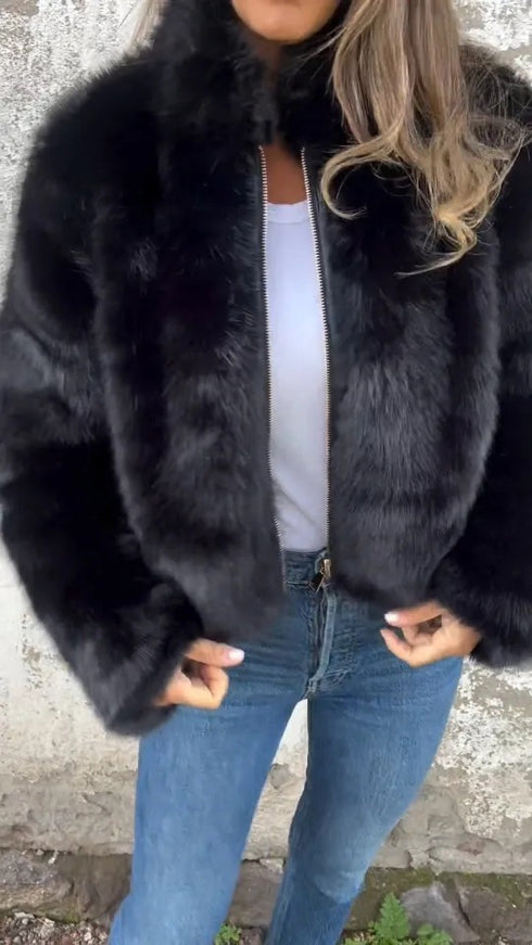 Fashion Plush Jacket Winter Women's Casual Zipper Fur Coat