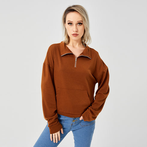 Women's Pullover Sweatshirt One Color Winter Shirt