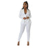 Womens Flounce Long Sleeve Pencil Pants Suit Set Narrow V-Neck