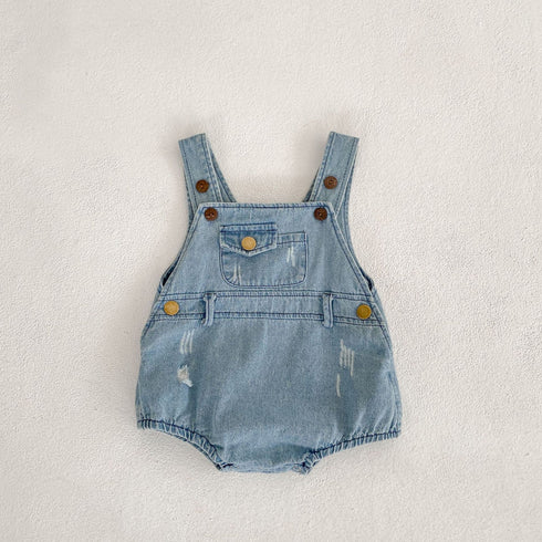 Kids Boys And Girls Denim Brace Romper Pants