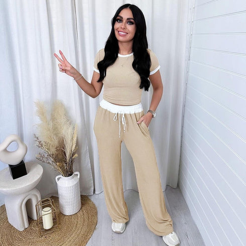 Women's Fashion Casual Wide-leg Pants Sports Fitness Gym Suit Set