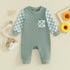baby jumpsuit in green colour with checked on pocket and sleeves