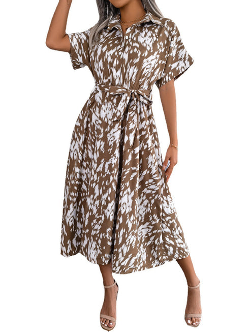 Women's Loose Leopard Print Lace-up Dress