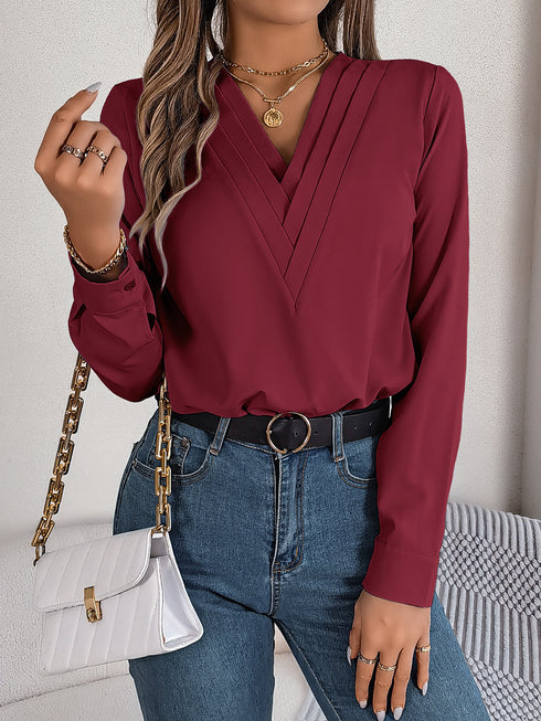Women's Fashion V-Neck Long Sleeve Shirt for Office