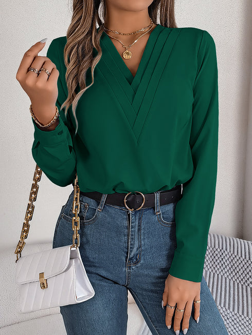 Women's Fashion V-Neck Long Sleeve Shirt for Office
