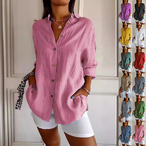 Women's Long Sleeve Single-breasted Pleated Shirt