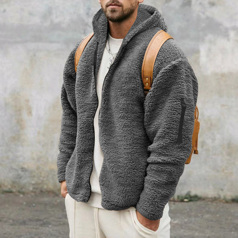 men's grey winter fur double-sided hooded jacket
