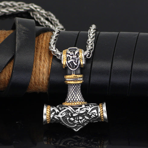 Men's Nordic Vikings Hammer Rune Pendant Necklace