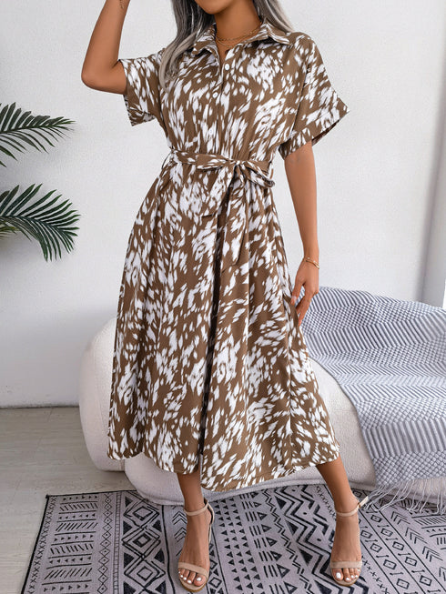 Women's Loose Leopard Print Lace-up Dress