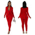 Womens Flounce Long Sleeve Pencil Pants Suit Set Narrow V-Neck