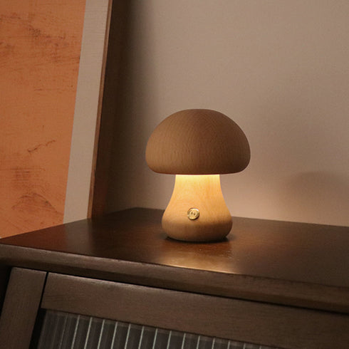 Home Decor Wooden Cute Mushroom LED Night Light With Touch Switch