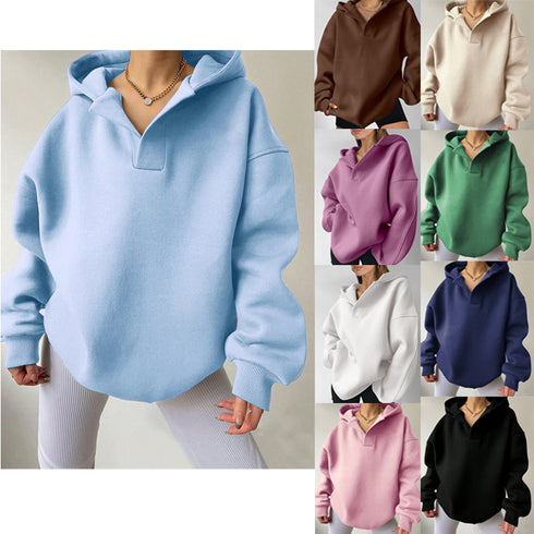Women's Solid Colour Hoodies, Long Sleeve, Loose Fitting