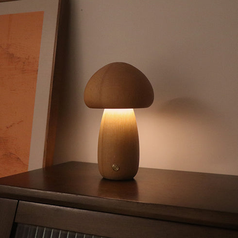 Home Decor Wooden Cute Mushroom LED Night Light With Touch Switch